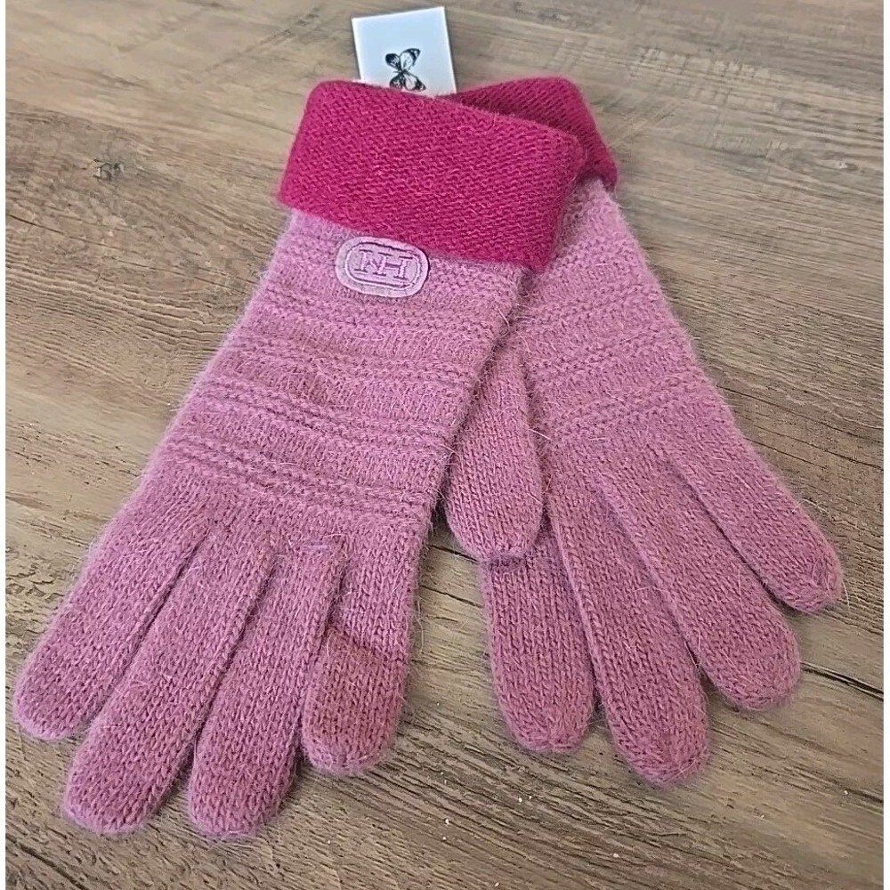 VTG Rare Hanae Mori Wool/Angora/Nylon Knit Gloves Mauve/Cranberry By Grandoe NWT